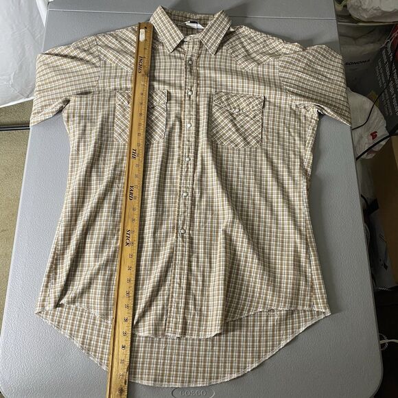 Vintage DALES Shirt Plaid Pearl Snap Long Sleeve Western Cowboy Mens L Brown USA - Picture 8 of 9